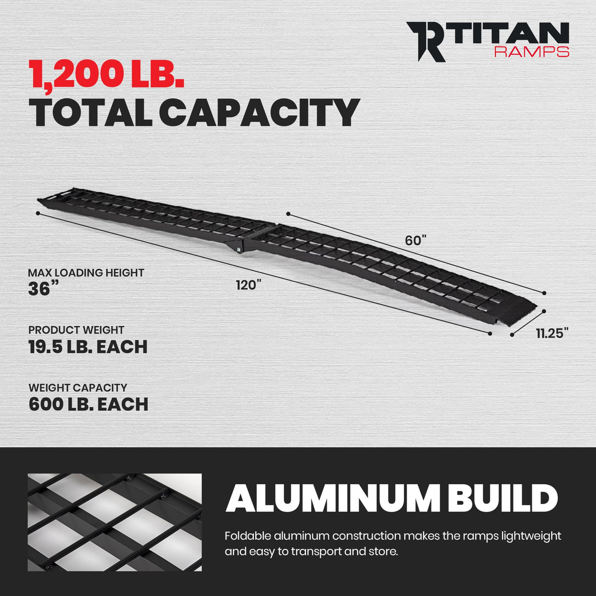 Titan Ramps Aluminum ATV Motorcycle Loading Ramps, 1,200 lb, 9 Ft, 2-Pack