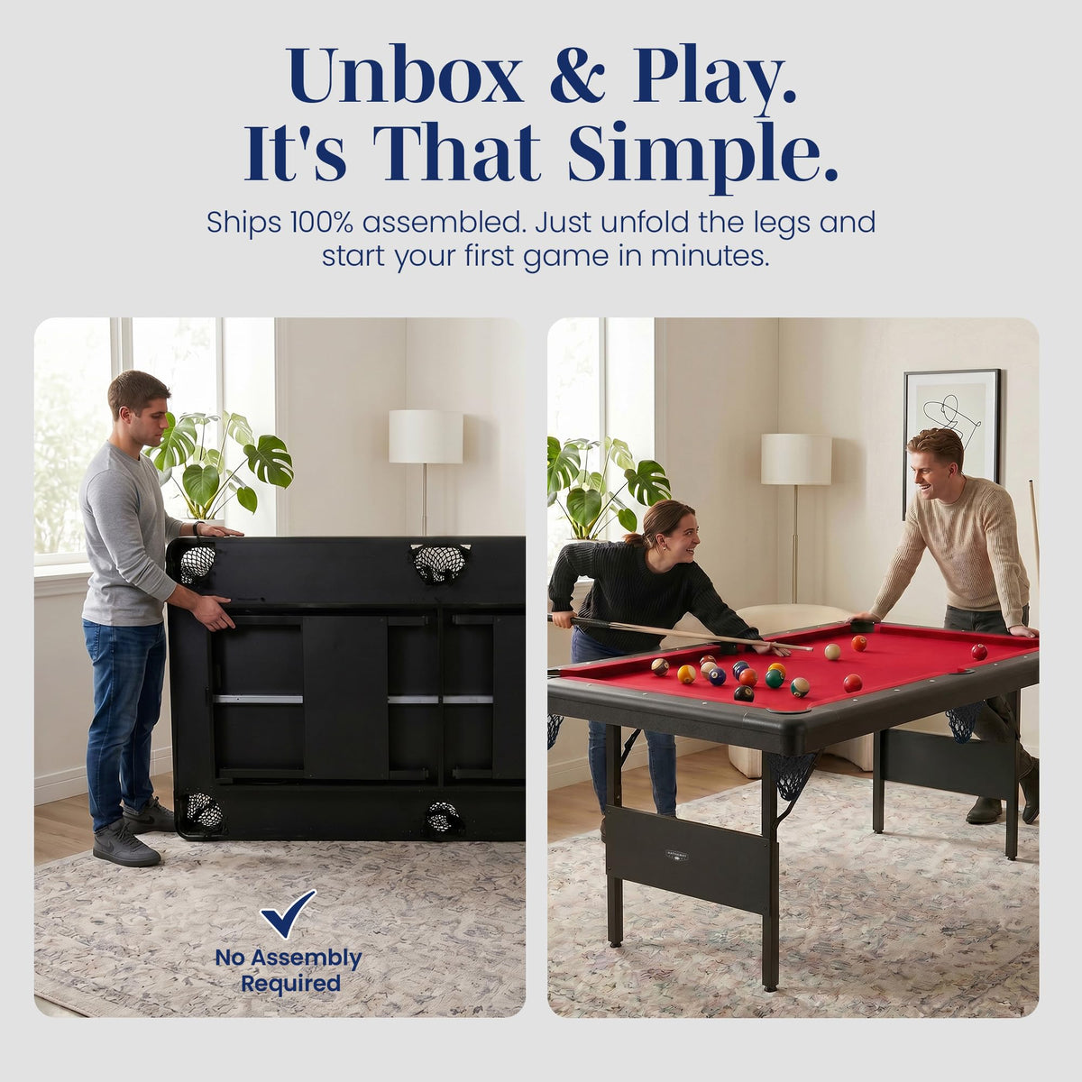 Hathaway Fairmont Folding Pool Table for Family & Home Use Includes Full Set of Billiard Balls, Cues, Chalk, Triangle and Carrying Bag, Portable Space-Saving Table