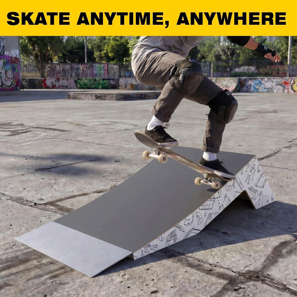 AceOrbit Quarter Pipe Skate Ramp, Beginners Wood Skateboard Bike Ramp for Home Professional Use, Gifts for Skateboarders, Works with BMX, Scooters & Inline Skates