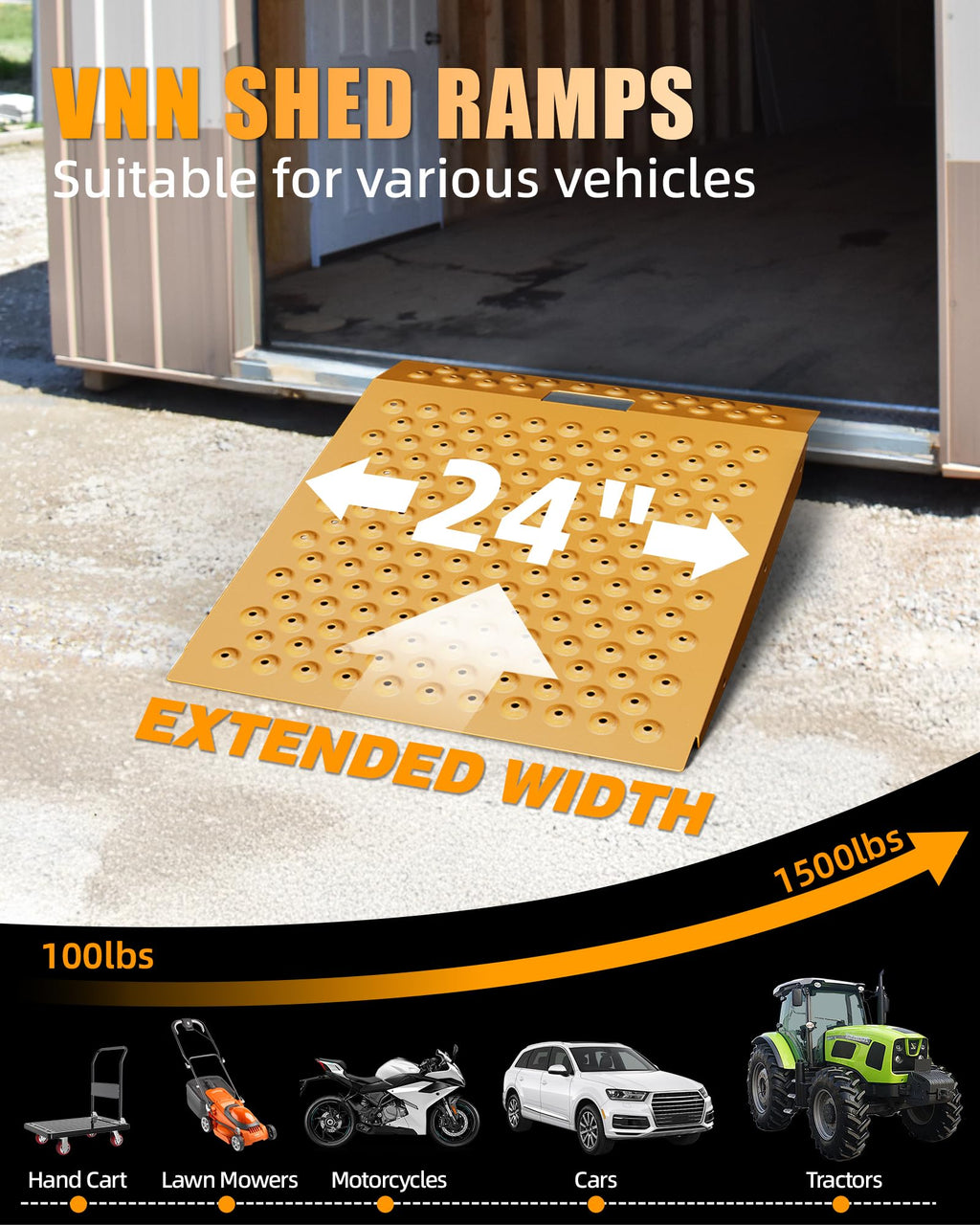 VNN 36" x 24" Shed Ramp for Riding Mower - 800 LB Capacity Shed Ramps, Anti-Slip Punch Plate Ramp for ATV, Motorcycles, Garages & Barns (1PC,Slivery, Alloy)