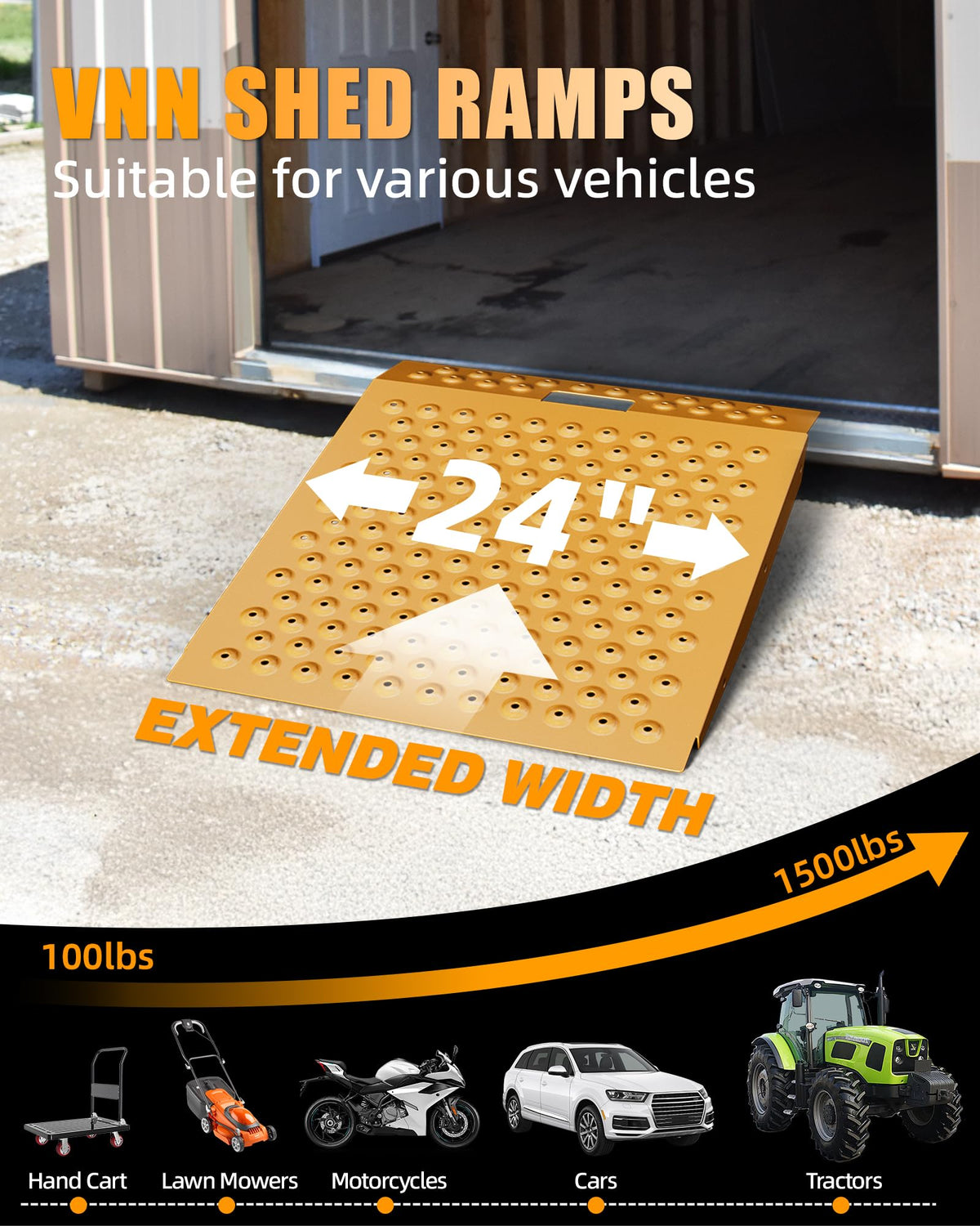 VNN 36" x 24" Shed Ramp for Riding Mower - 800 LB Capacity Shed Ramps, Anti-Slip Punch Plate Ramp for ATV, Motorcycles, Garages & Barns (1PC,Slivery, Alloy)
