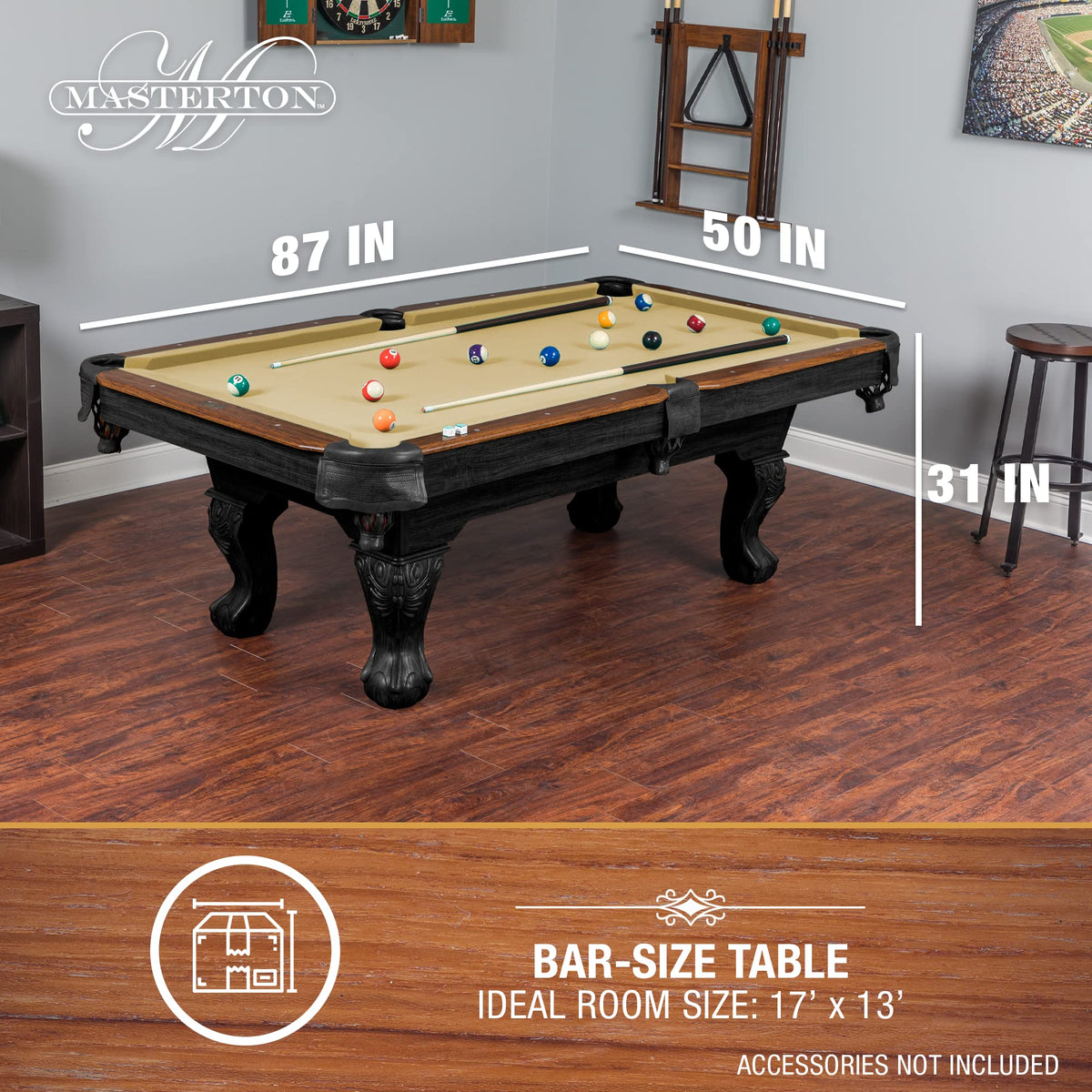 EastPoint Masterton Billiard Table, Pool Table, for Adults, Engineered Wood