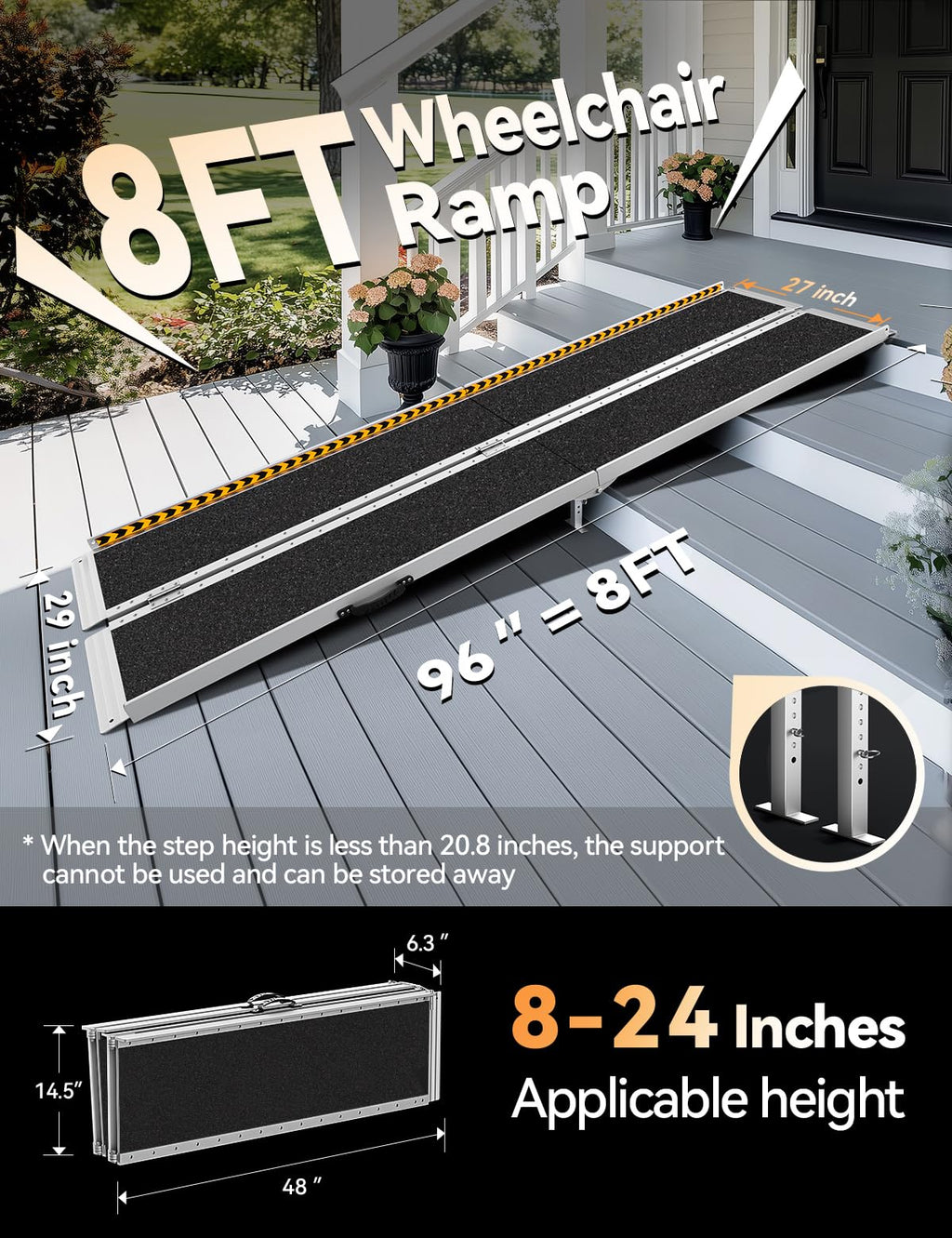 FACHNUO Black Aluminum 3FT Wheelchair Ramp, All-Weather Use, Easy to Clean