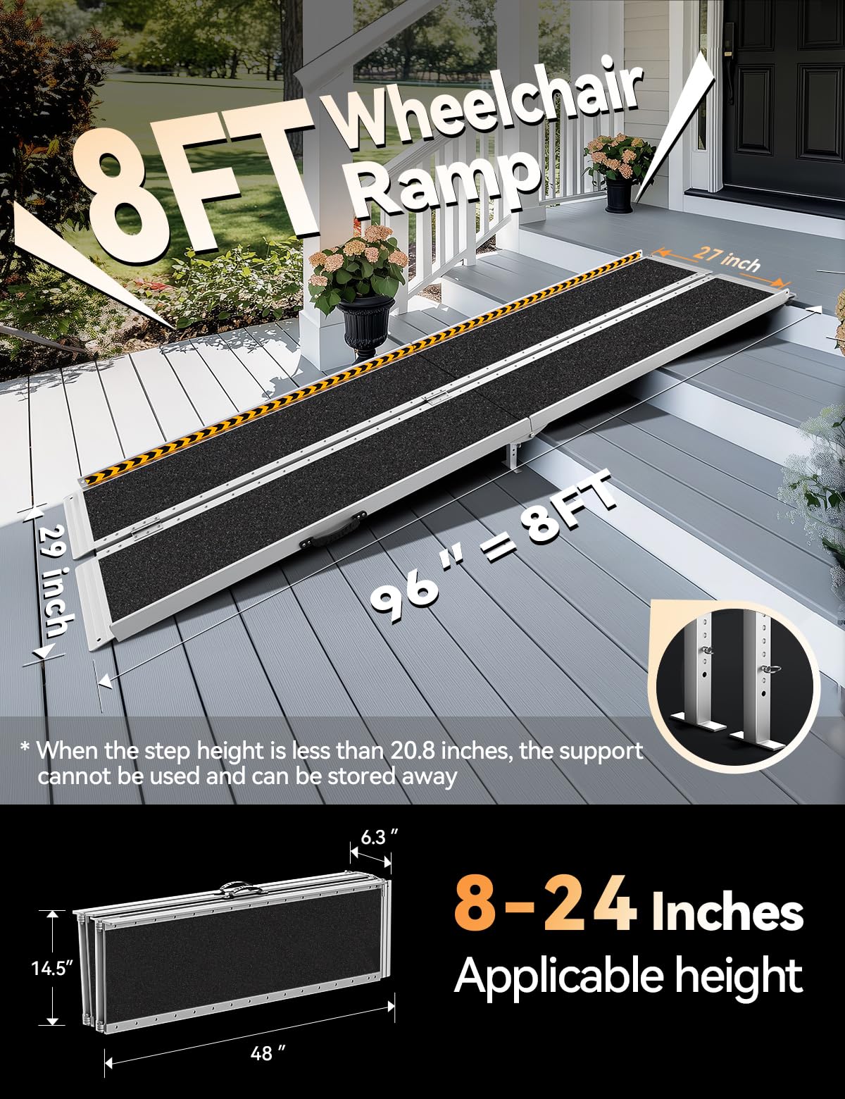 FACHNUO Black Aluminum 3FT Wheelchair Ramp, All-Weather Use, Easy to Clean