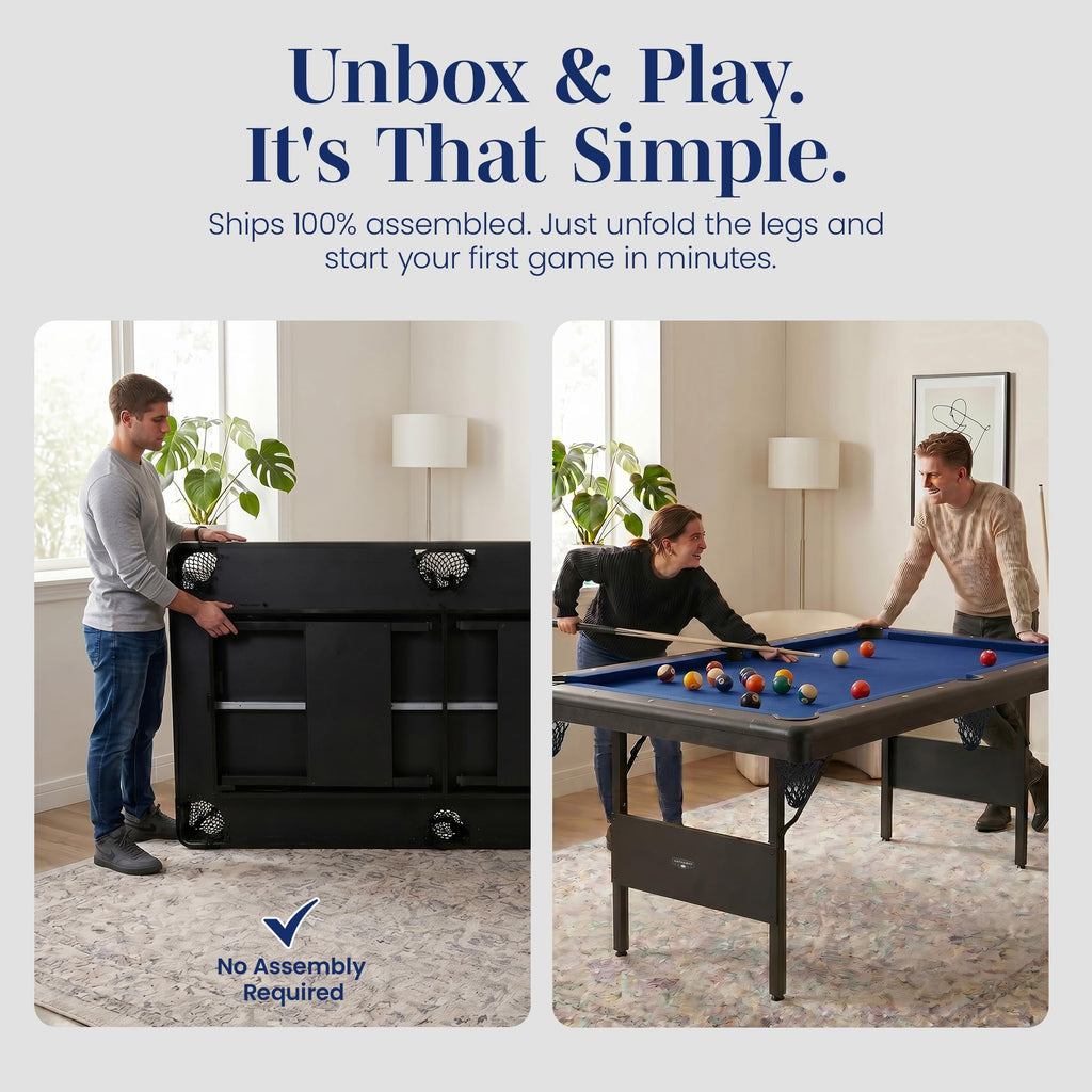 Hathaway Fairmont Folding Pool Table for Family & Home Use Includes Full Set of Billiard Balls, Cues, Chalk, Triangle and Carrying Bag, Portable Space-Saving Table
