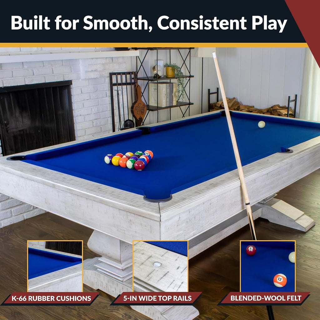 Hathaway Montecito 8ft Pool Table for Game Room â Billiard Table with Poly-Coated Non-Slate Playfield, Drop Pockets, Leg Levelers â Includes Cues, Pool Balls, Chalk, Triangle, Brush â Driftwood Finish