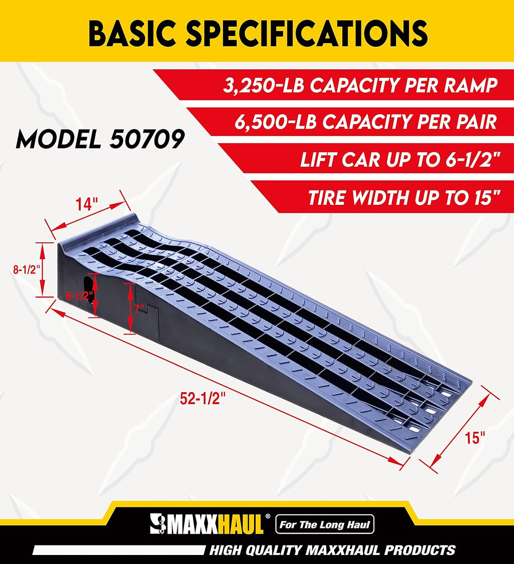 MaxxHaul 50709 Detachable Extendable Car Ramp Set, Portable Car Ramps With 3,250 lbs Maximum Weight Capacity Per Ramp 6,500 lbs Per Pair