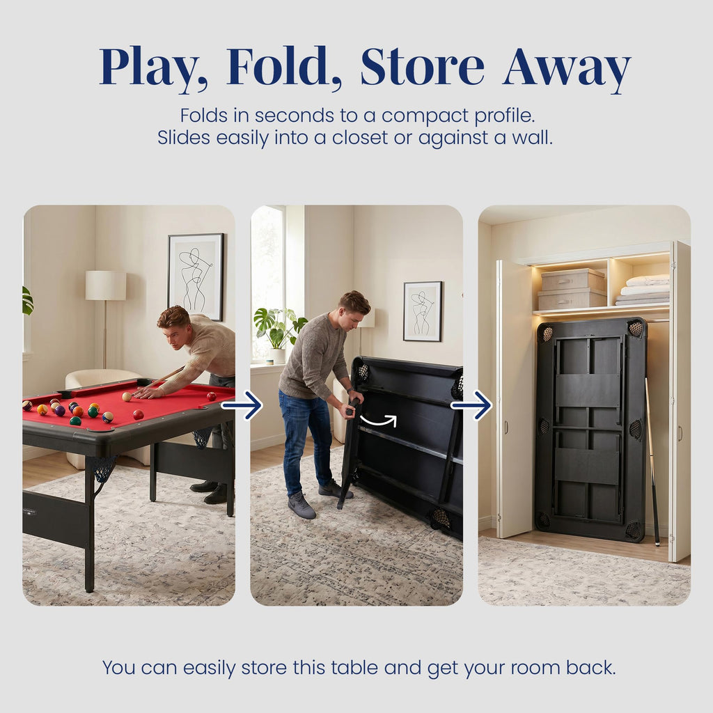 Hathaway Fairmont Folding Pool Table for Family & Home Use Includes Full Set of Billiard Balls, Cues, Chalk, Triangle and Carrying Bag, Portable Space-Saving Table