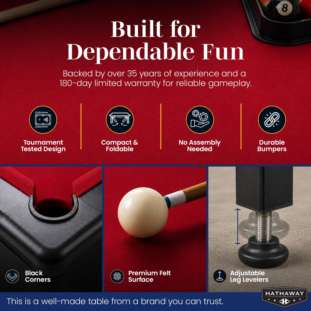 Hathaway Fairmont Folding Pool Table for Family & Home Use Includes Full Set of Billiard Balls, Cues, Chalk, Triangle and Carrying Bag, Portable Space-Saving Table