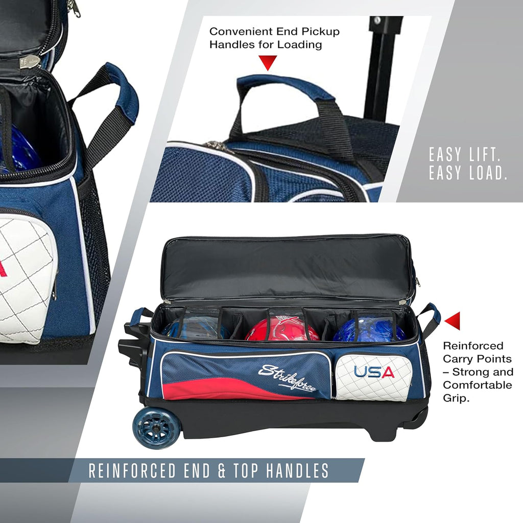 KR Strikeforce Royal Flush Triple Roller Bowling Bag for Three Bowling Balls, Shoes & Accessories