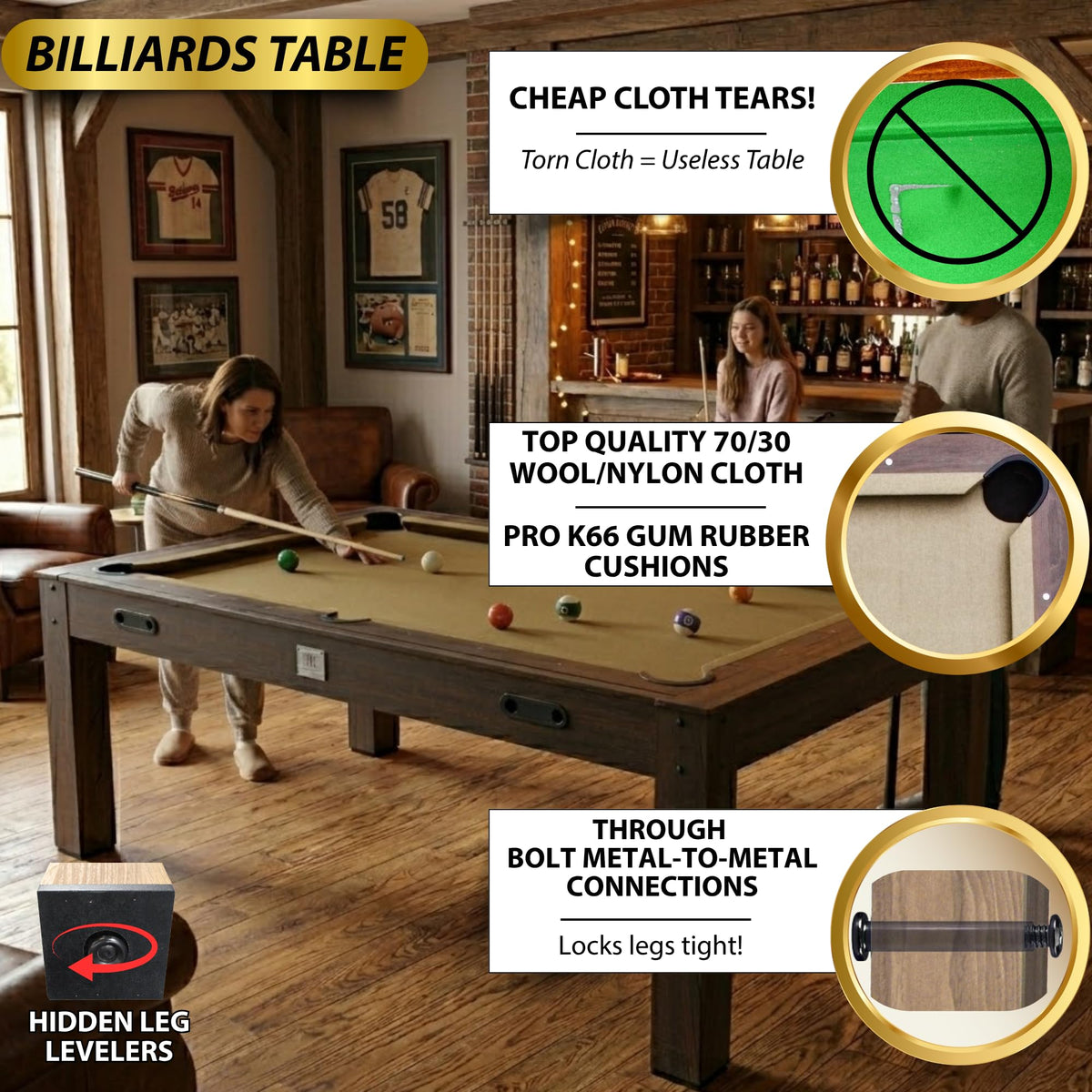 7ft Multi Game Table 4 in 1 Pool Table Ping Pong Table Air Hockey Combo Game Table Includes All Accessories for Game Room & Family