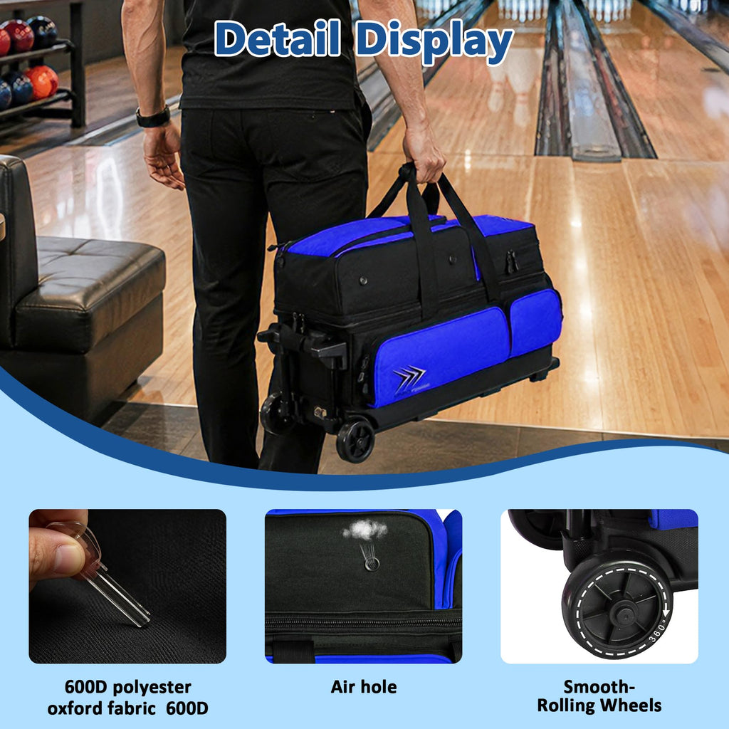 WF 3 Ball Roller Bowling Bag with Wheels & Separate Shoes Pocket