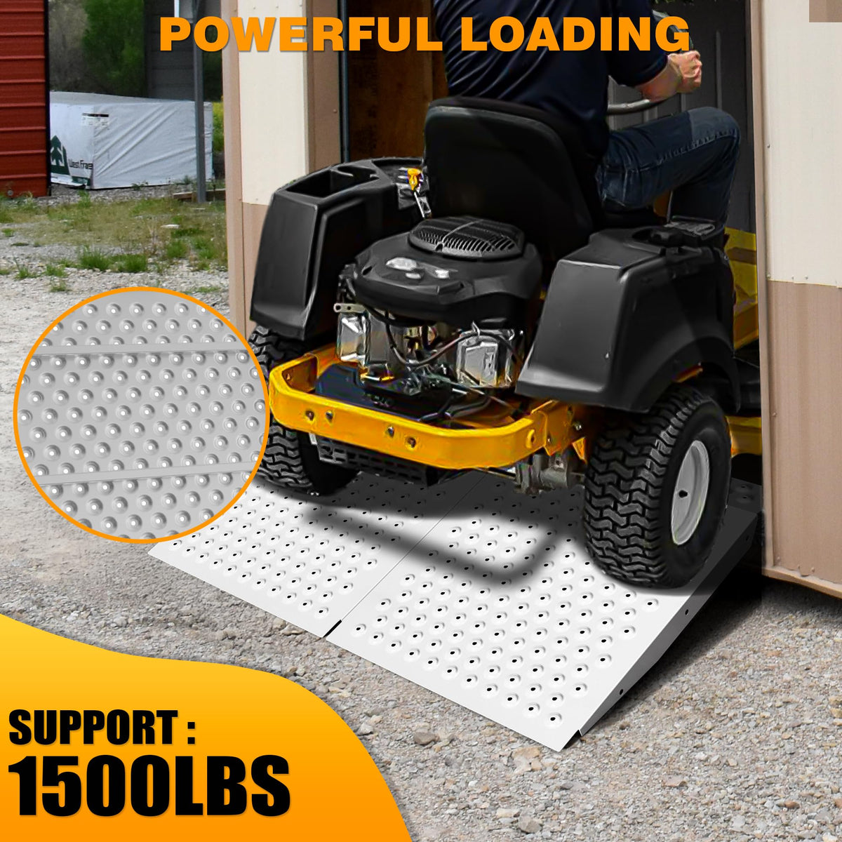 VNN 36" x 24" Shed Ramp for Riding Mower - 800 LB Capacity Shed Ramps, Anti-Slip Punch Plate Ramp for ATV, Motorcycles, Garages & Barns (1PC,Slivery, Alloy)