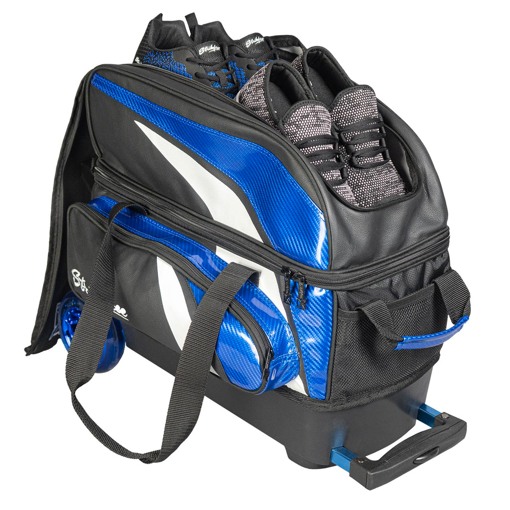 KR Strikeforce Cruiser Lux Double Bowling Ball Roller Bag with Upper Shoe Compartment and Side Accessory Pouch