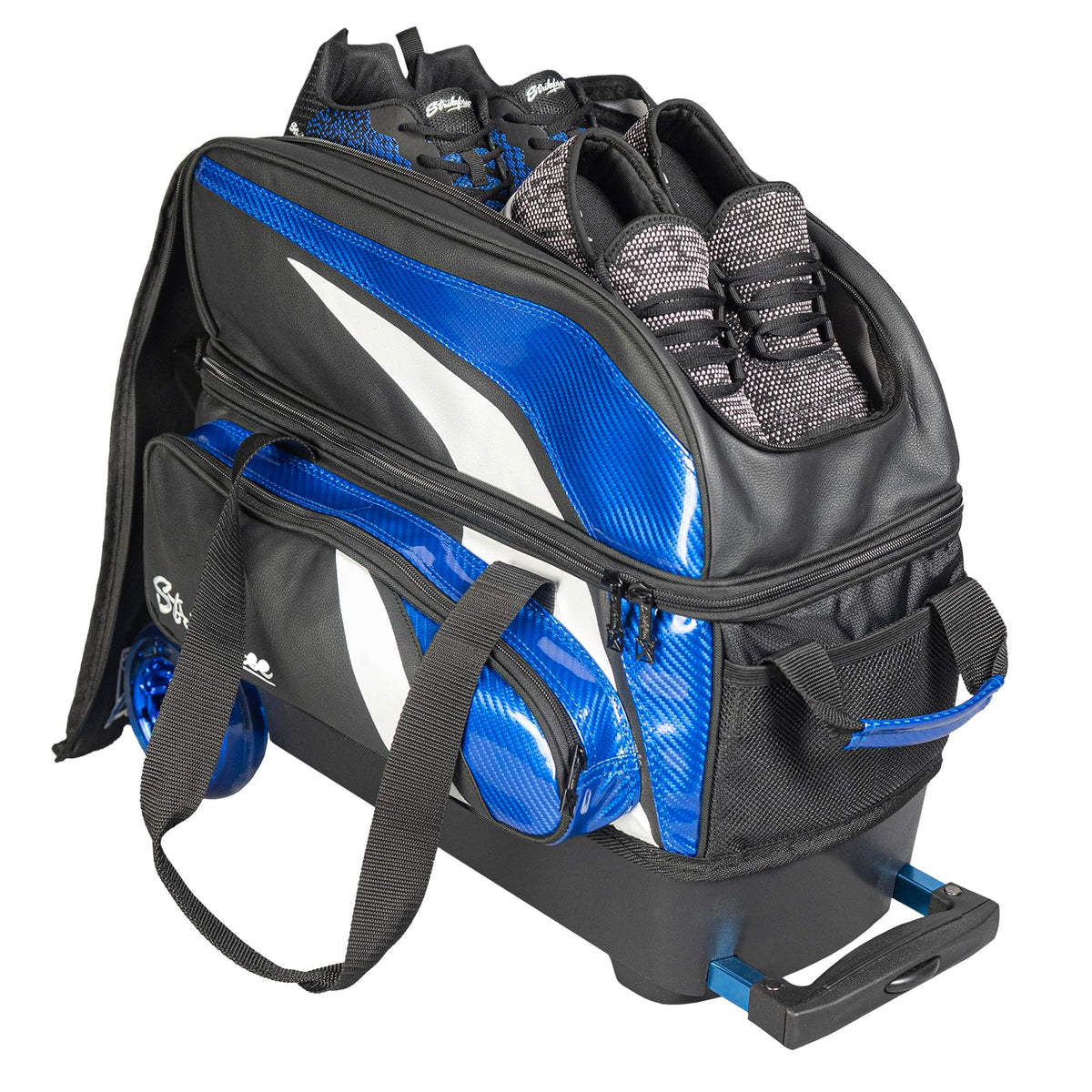 KR Strikeforce Cruiser Lux Double Bowling Ball Roller Bag with Upper Shoe Compartment and Side Accessory Pouch