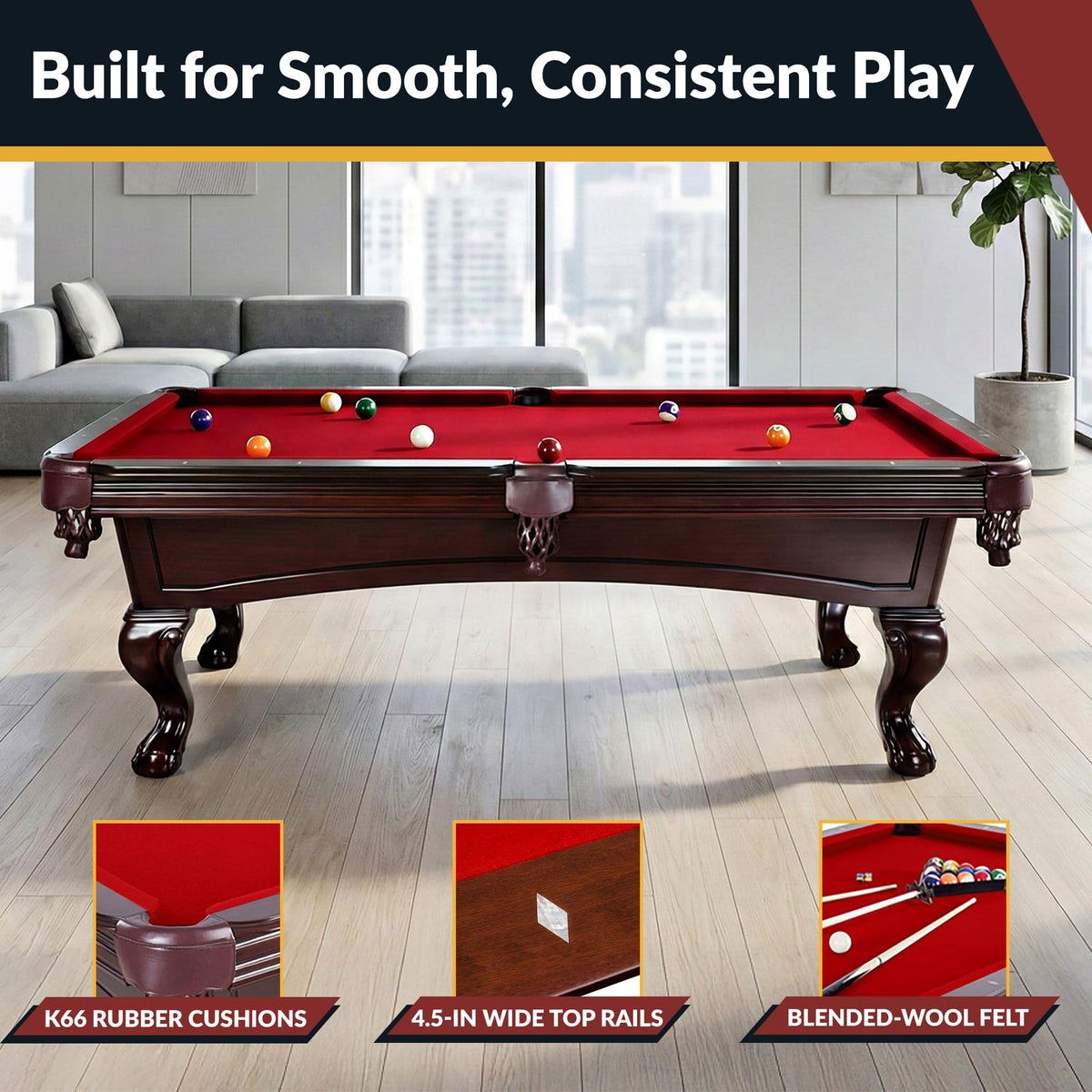 Hathaway Augusta 8 Ft Furniture Pool Table â Includes Cue Sticks, Billiard Balls â Classic Design Perfect for Family, Home, Dining, or Living Room