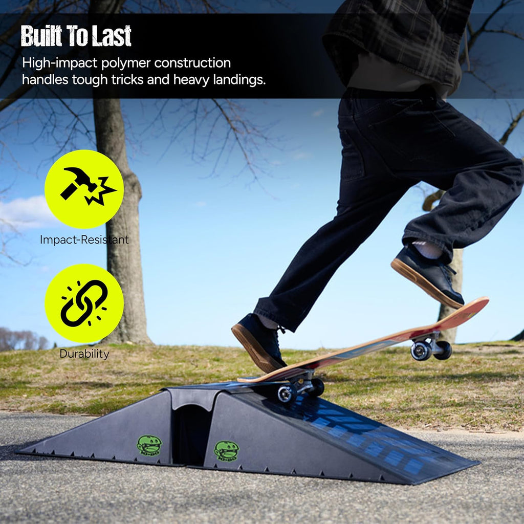 Ten-Eighty Micro Flybox Launch Ramp Set with 2 Connecting Ramps, Portable Skateboard, BMX Bike, Scooter, RC Car, Durable, Lightweight, Non-Slip Rubber Construction for Kids & Teens, Black - 56" Length