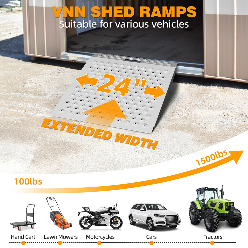 VNN 36" x 24" Shed Ramp for Riding Mower - 800 LB Capacity Shed Ramps, Anti-Slip Punch Plate Ramp for ATV, Motorcycles, Garages & Barns (1PC,Slivery, Alloy)