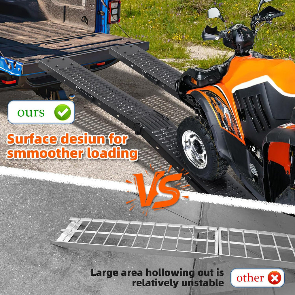 72.5" Heavy Duty Folding Loading Ramps with Sandblasted Finish, 1500lb Capacity, Ideal for Motorcycles, Lawn Mowers, ATVs, UTVs, and More â Pack of 2 with Safety Straps and Gloves