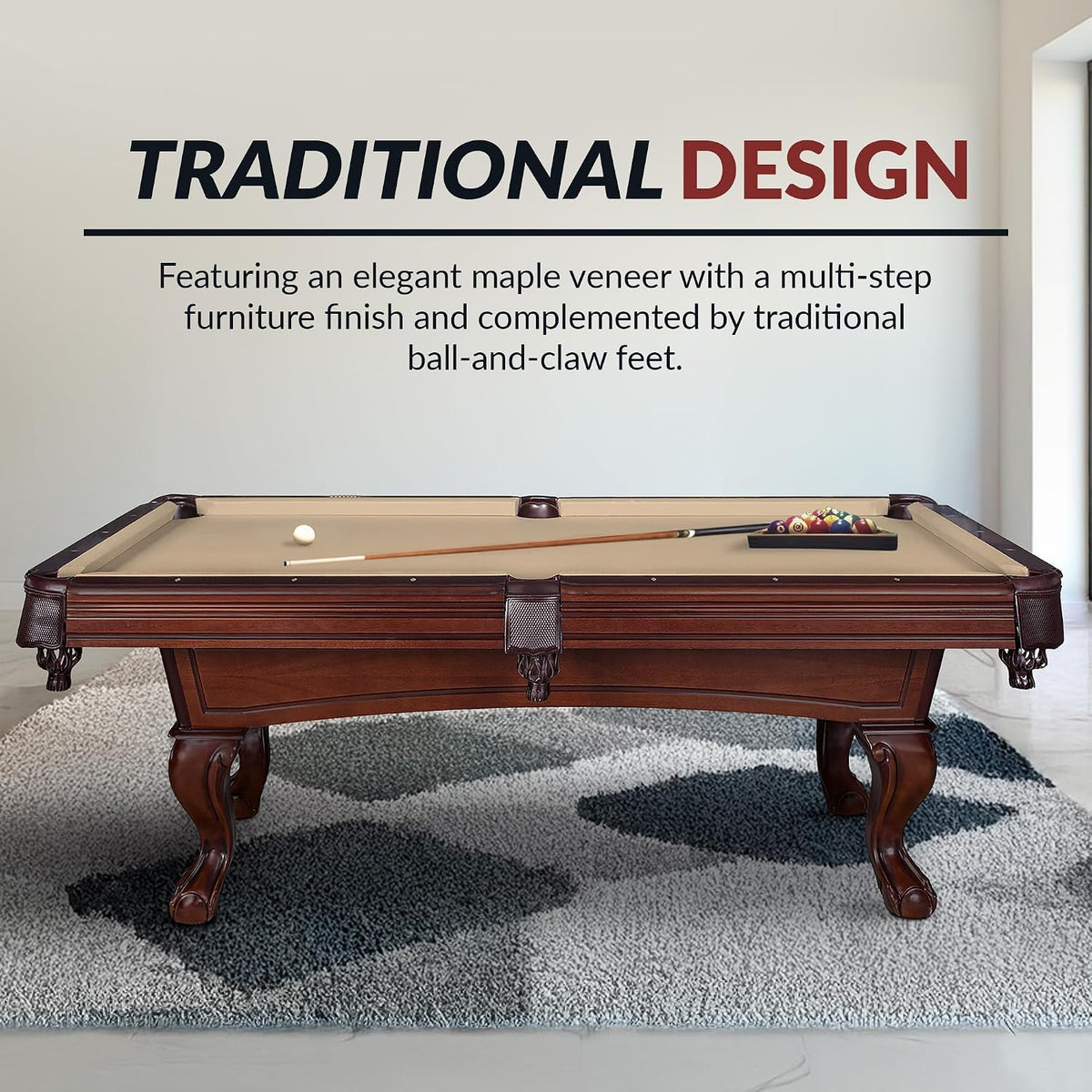 Hathaway Augusta 8 Ft Furniture Pool Table â Includes Cue Sticks, Billiard Balls â Classic Design Perfect for Family, Home, Dining, or Living Room