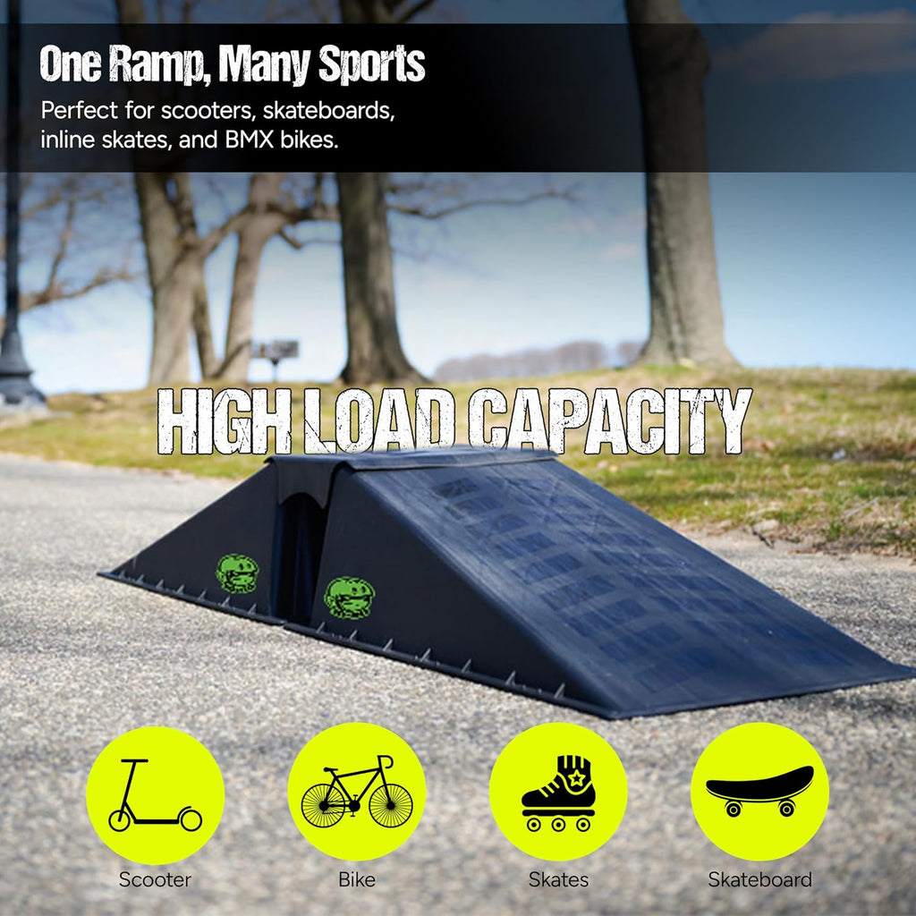 Ten-Eighty Micro Flybox Launch Ramp Set with 2 Connecting Ramps, Portable Skateboard, BMX Bike, Scooter, RC Car, Durable, Lightweight, Non-Slip Rubber Construction for Kids & Teens, Black - 56" Length