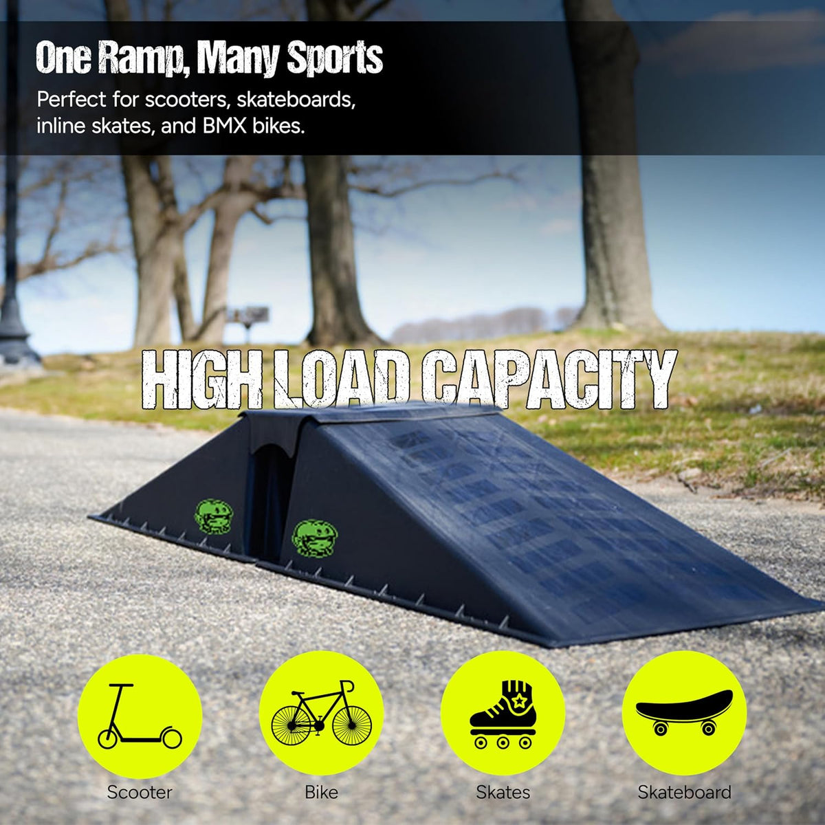 Ten-Eighty Micro Flybox Launch Ramp Set with 2 Connecting Ramps, Portable Skateboard, BMX Bike, Scooter, RC Car, Durable, Lightweight, Non-Slip Rubber Construction for Kids & Teens, Black - 56" Length