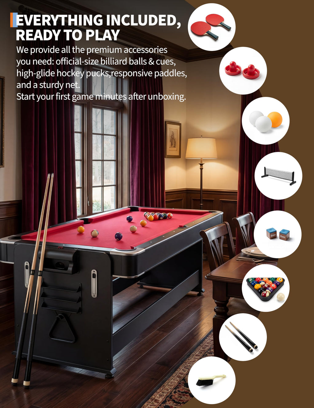 Garvee 7 ft 3-in-1 Game Table with Air Hockey, Billiards and Table Tennis