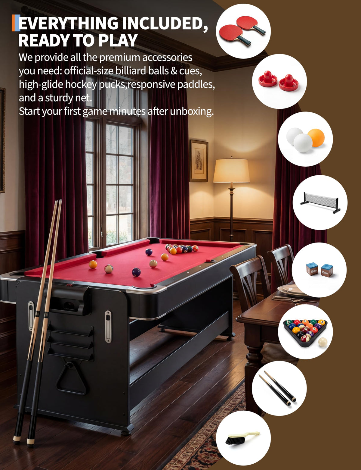 Garvee 7 ft 3-in-1 Game Table with Air Hockey, Billiards and Table Tennis