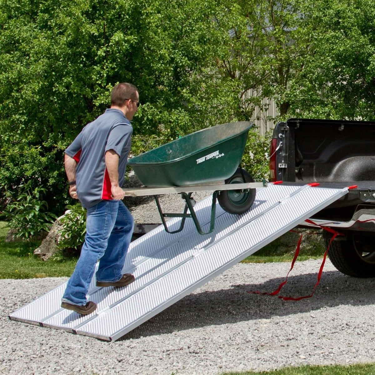 Black Widow Extra Wide Punch Plate Aluminum Folding ATV Ramp, 1,500 Pound Capacity, 7' 10", Silver - Heavy Duty Truck Loading Ramp Accessories