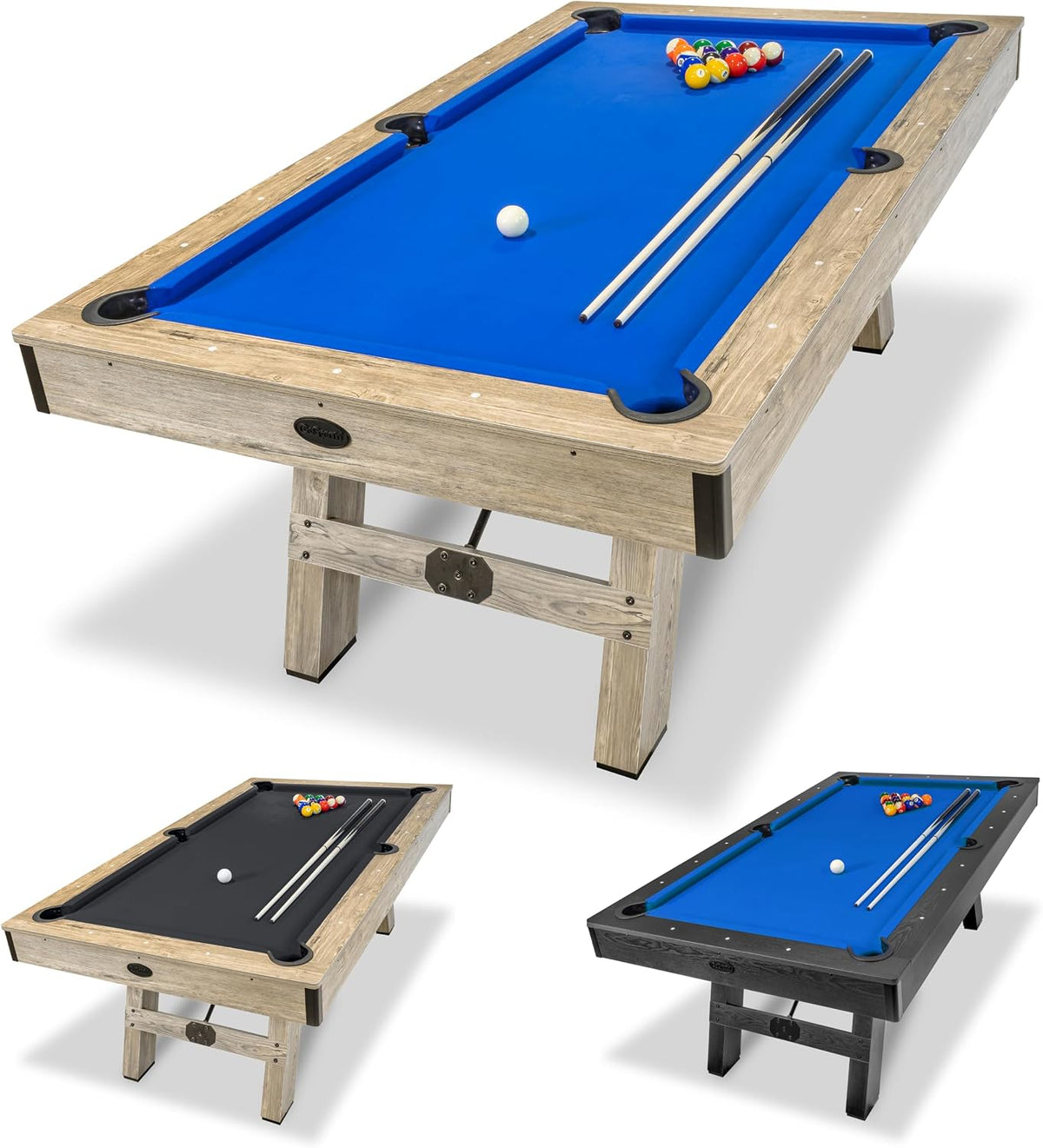 GoSports 7 ft Pool Tables with Wood Finish - Choose Your Style - Modern Billiards Table with 2 Cue Sticks, Balls, Rack, Felt Brush and Chalk