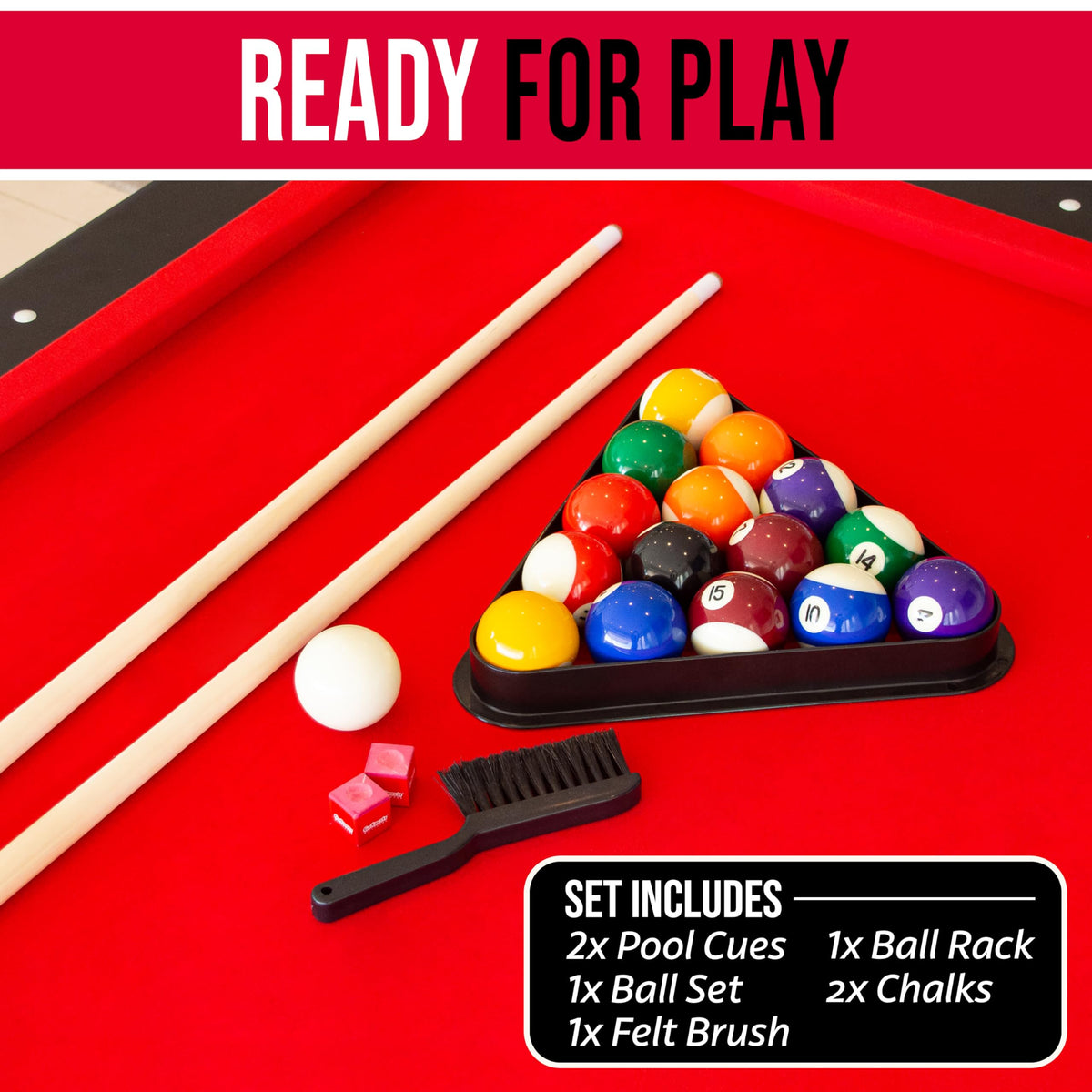 GoSports 6, 7, or 8 ft Portable Billiards Tables - No Assembly, Includes Set of Balls, 2 Cue Sticks, Chalk, Felt Brush