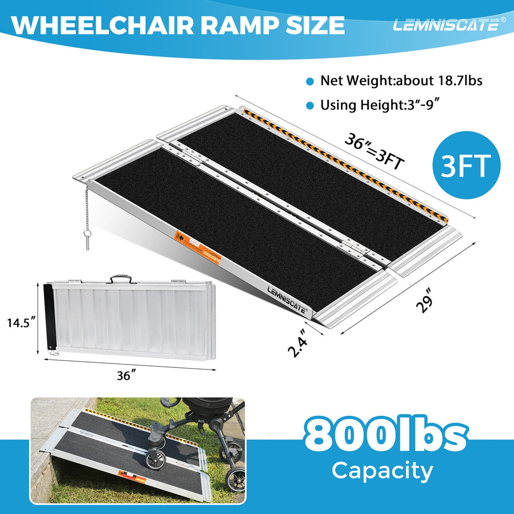 LEMNISCATE 2FT Portable Wheelchair Ramp Aluminum Non-Slip Handicap for Home