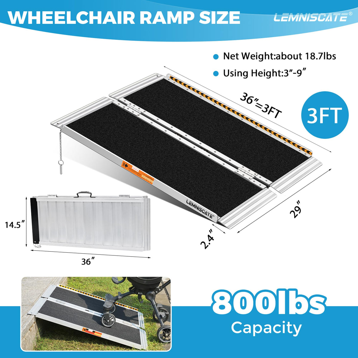 LEMNISCATE 2FT Portable Wheelchair Ramp Aluminum Non-Slip Handicap for Home