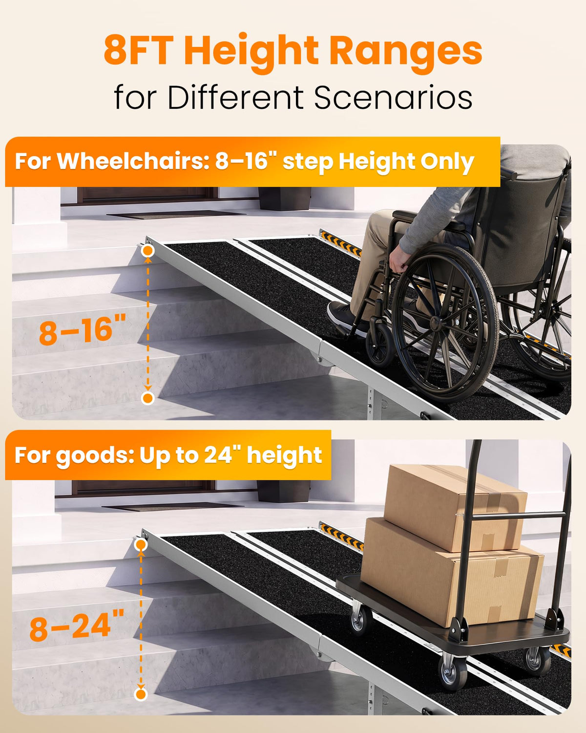 gardhom 10FT Aluminum Ramp for Wheelchair for Home Steps with Support Legs