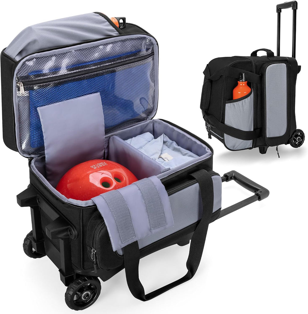 GOBUROS Single Ball Roller Bowling Bag with Wheels and Retractable Handle