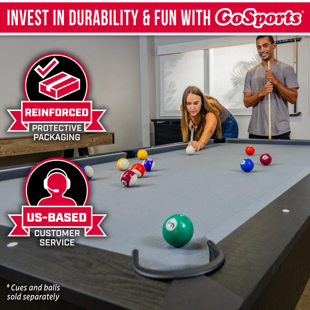 GoSports 7 and 8 ft Pool Tables with Wood Finish - Gray, Black, or Green Felt - Accessories Not Included