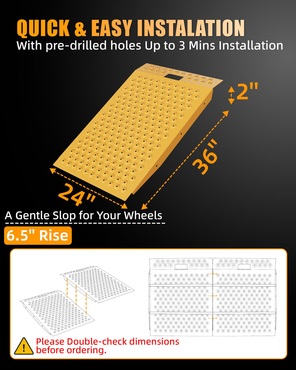 VNN 36" x 24" Shed Ramp for Riding Mower - 800 LB Capacity Shed Ramps, Anti-Slip Punch Plate Ramp for ATV, Motorcycles, Garages & Barns (1PC,Slivery, Alloy)