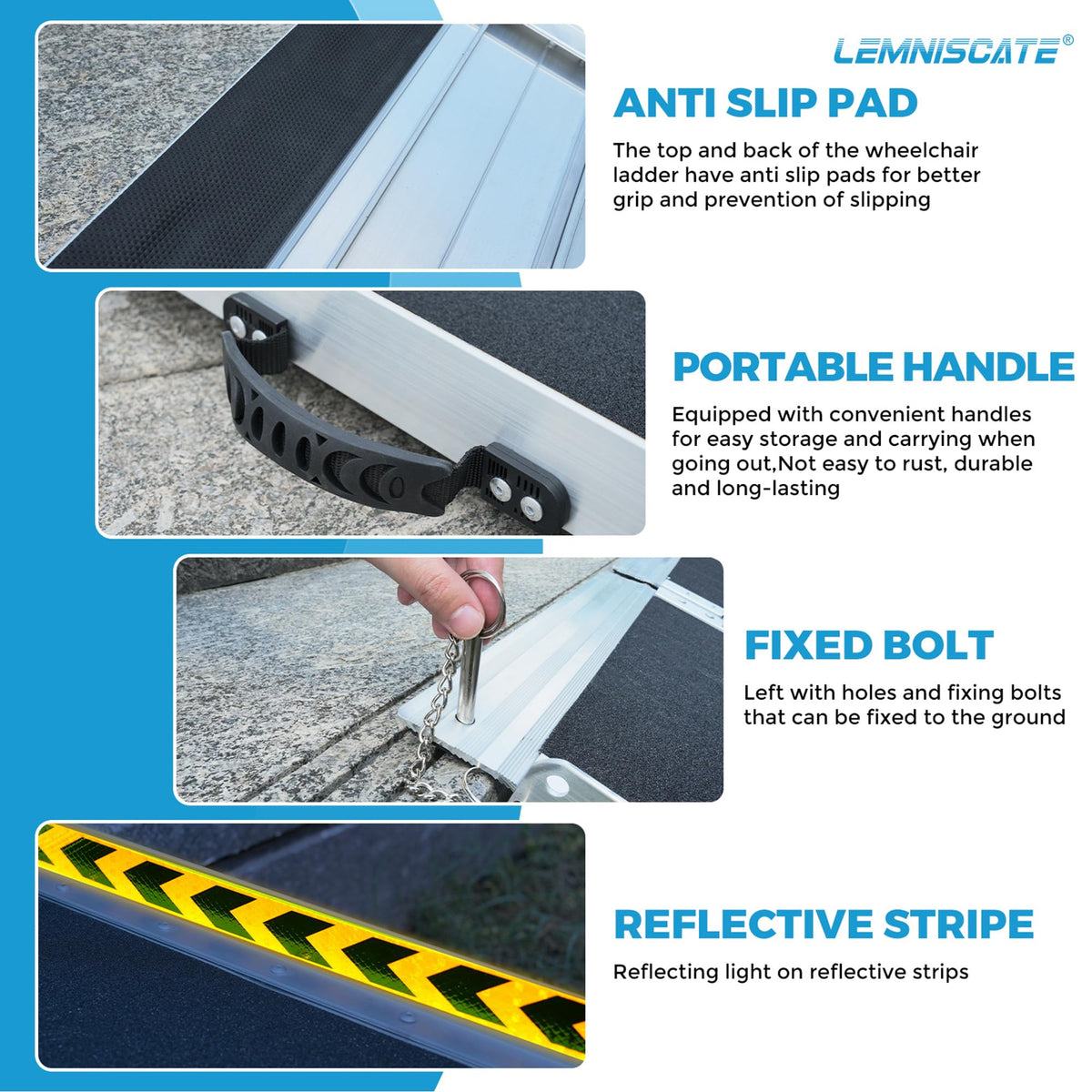 LEMNISCATE 2FT Portable Wheelchair Ramp Aluminum Non-Slip Handicap for Home