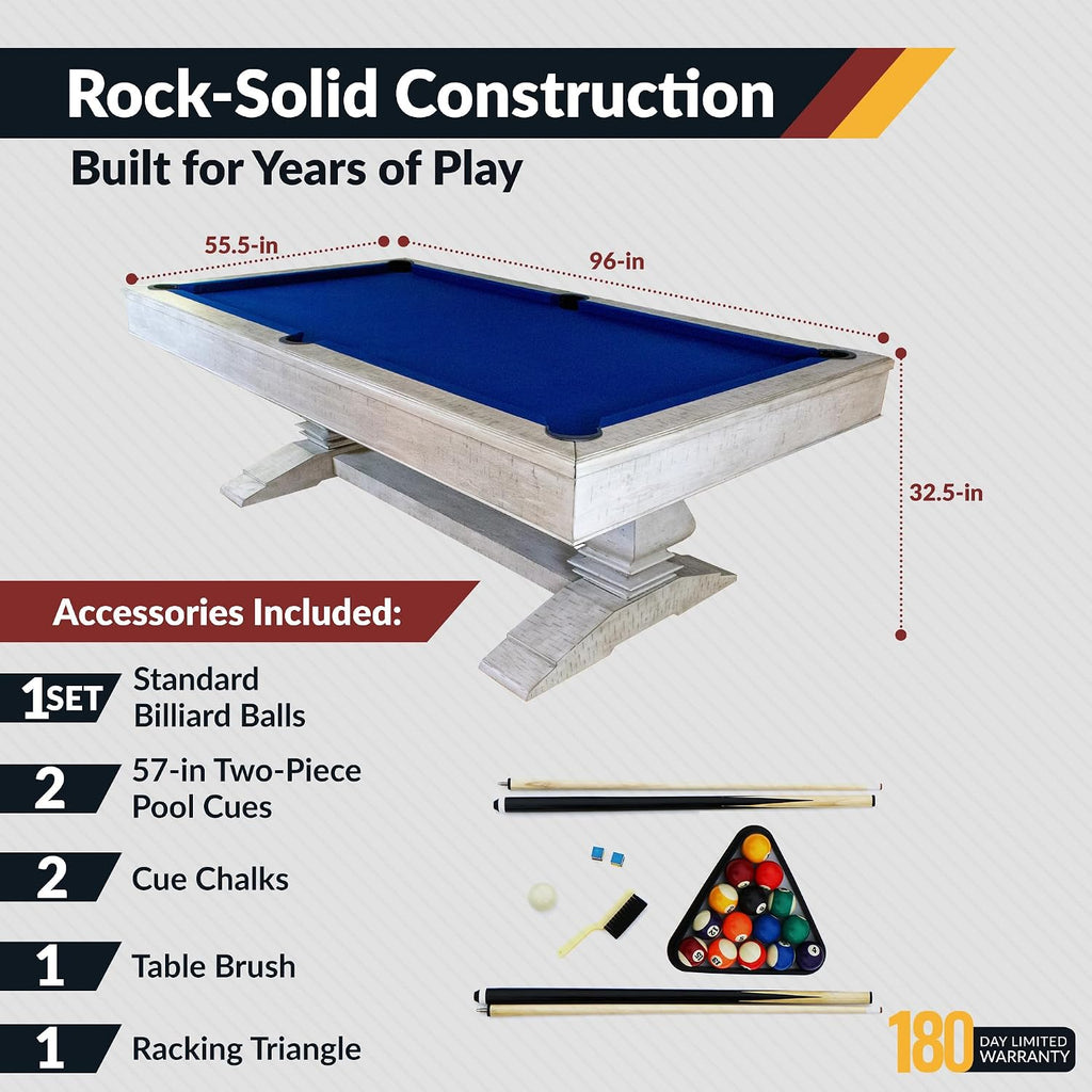 Hathaway Montecito 8ft Pool Table for Game Room â Billiard Table with Poly-Coated Non-Slate Playfield, Drop Pockets, Leg Levelers â Includes Cues, Pool Balls, Chalk, Triangle, Brush â Driftwood Finish