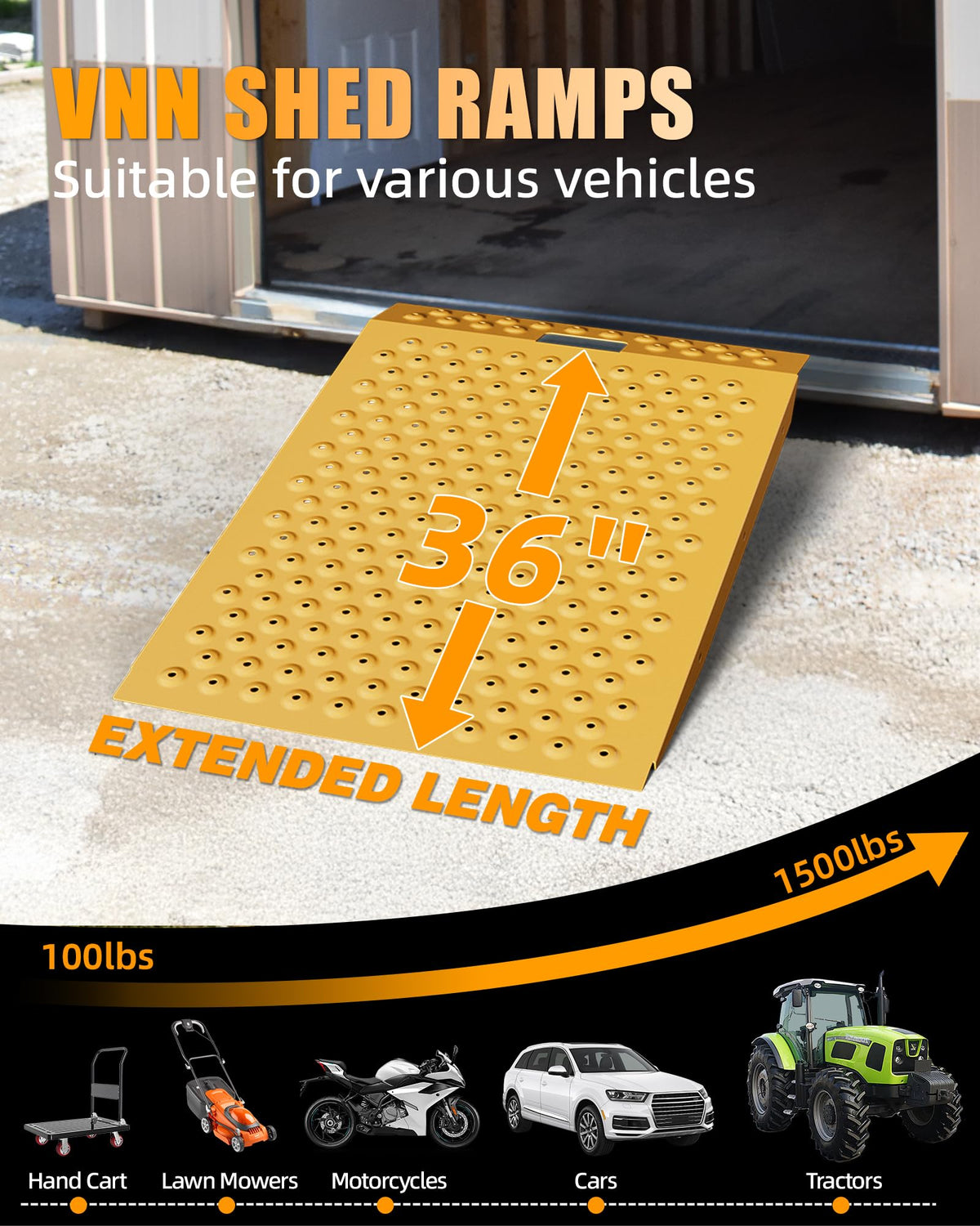 VNN 36" x 24" Shed Ramp for Riding Mower - 800 LB Capacity Shed Ramps, Anti-Slip Punch Plate Ramp for ATV, Motorcycles, Garages & Barns (1PC,Slivery, Alloy)