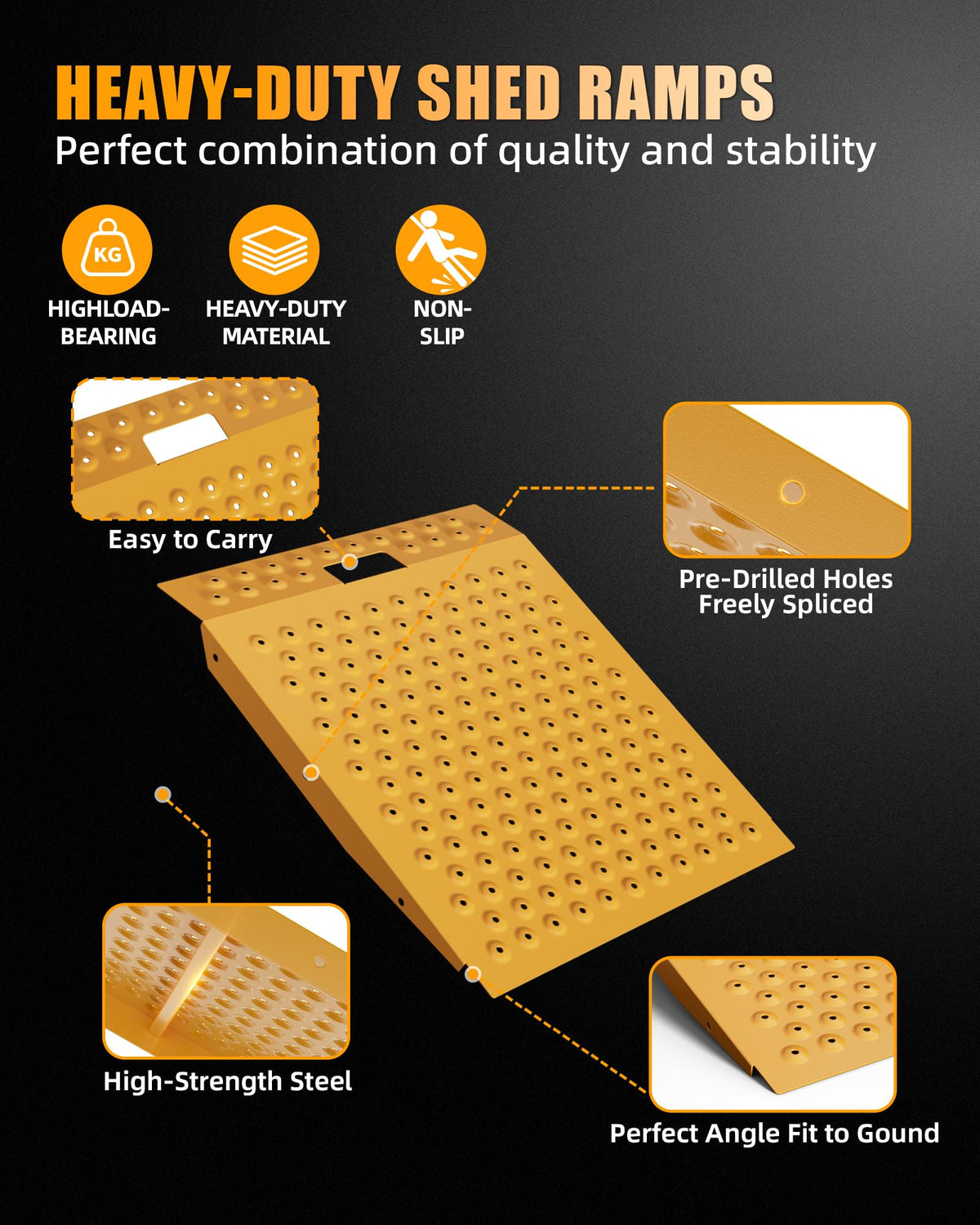 VNN 36" x 24" Shed Ramp for Riding Mower - 800 LB Capacity Shed Ramps, Anti-Slip Punch Plate Ramp for ATV, Motorcycles, Garages & Barns (1PC,Slivery, Alloy)