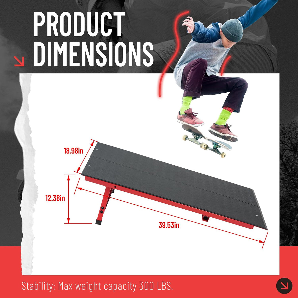 39.53In Skate Grind Rail - Portable Skateboard Rail for Grinding,
