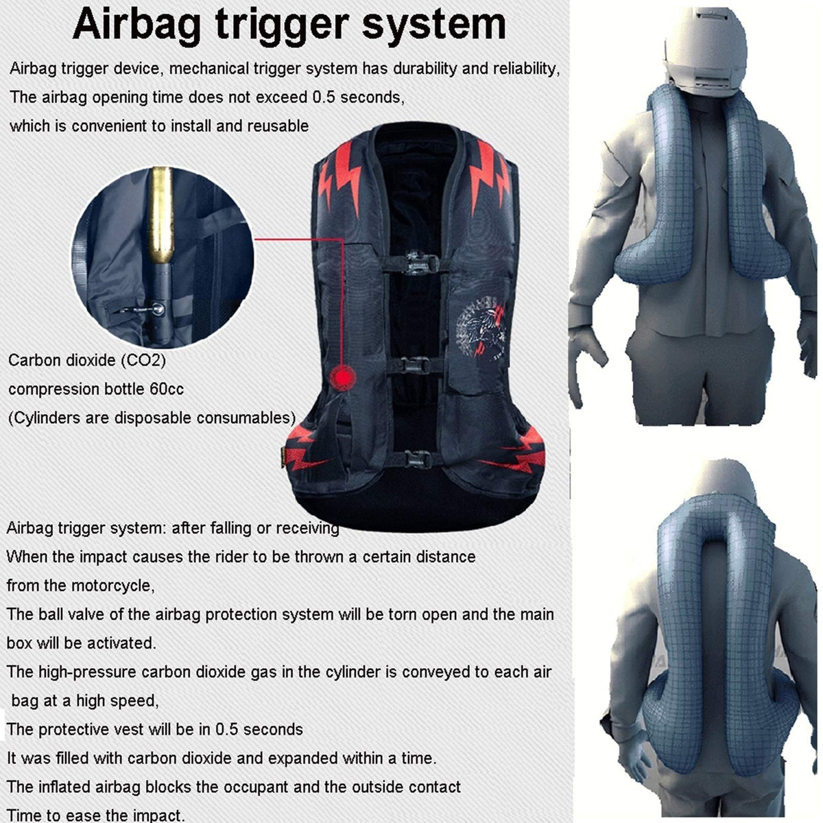 Cycling Airbag Vest Motorcycle Anti-fall Vest Detachable Slow Rebound CE Back Protector With Waterproof Pocket Suitable For Outdoor Motorcycle, Bicycle Riding, Horse Riding And Other Sports
