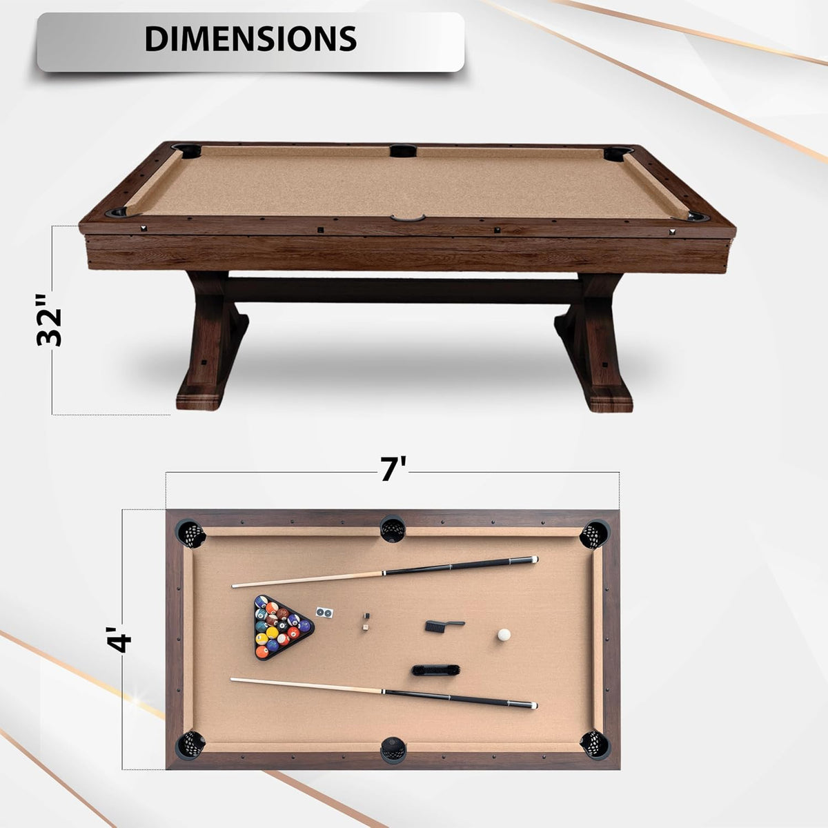Freetime Fun 7-Foot 3-in-1 Multi-Game Pool Table, Table Tennis & Dining Top