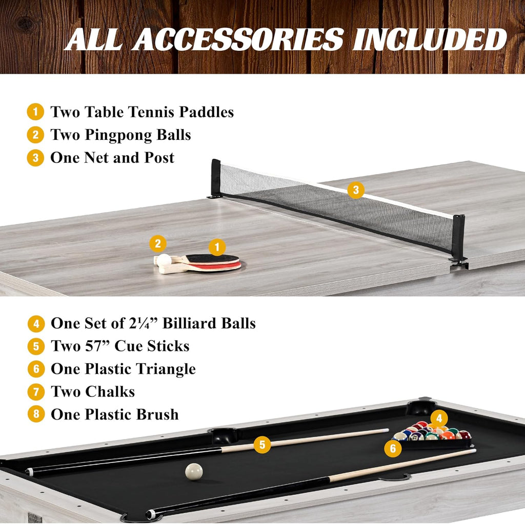 Barrington Billiards 7Ft. Combo Table 3-in-1 Pool Table, Dining & Ping Pong