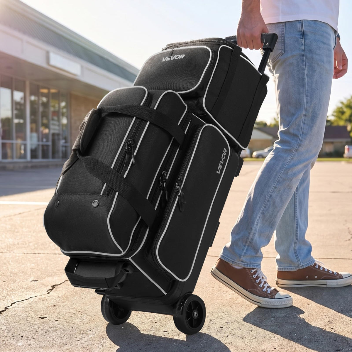 VEVOR 3 Ball Bowling Bag Double Roller Bag with Separate Shoe Compartment