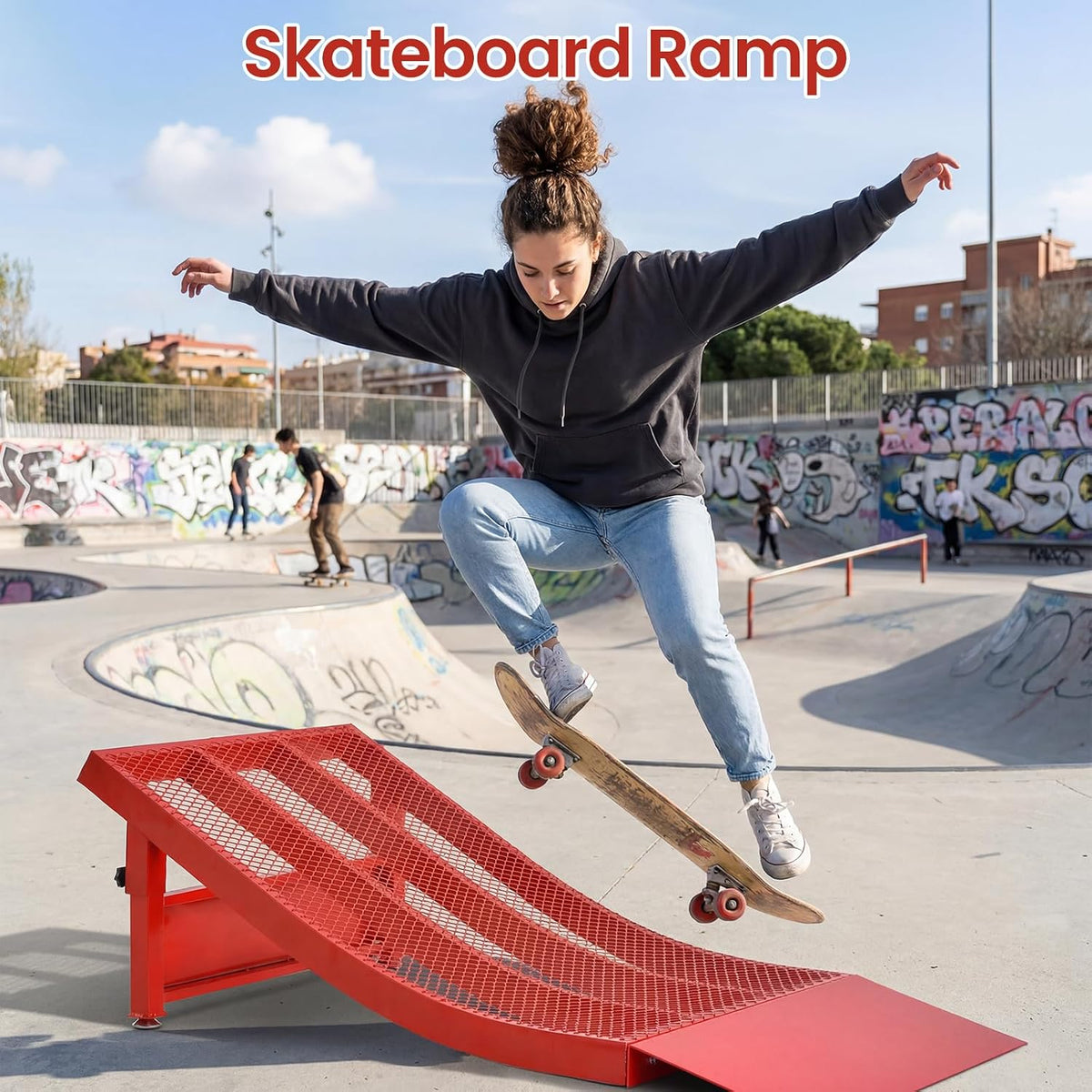 Removable Skateboard Ramps - Heavy Duty Metal Bike Ramps for Kids Ages 7-16 S,Skateboard/Dirt Bike/RC/Jump Ramp | 300Lbs Capacity,45Â° Slopes & Portable with Rubber Feet