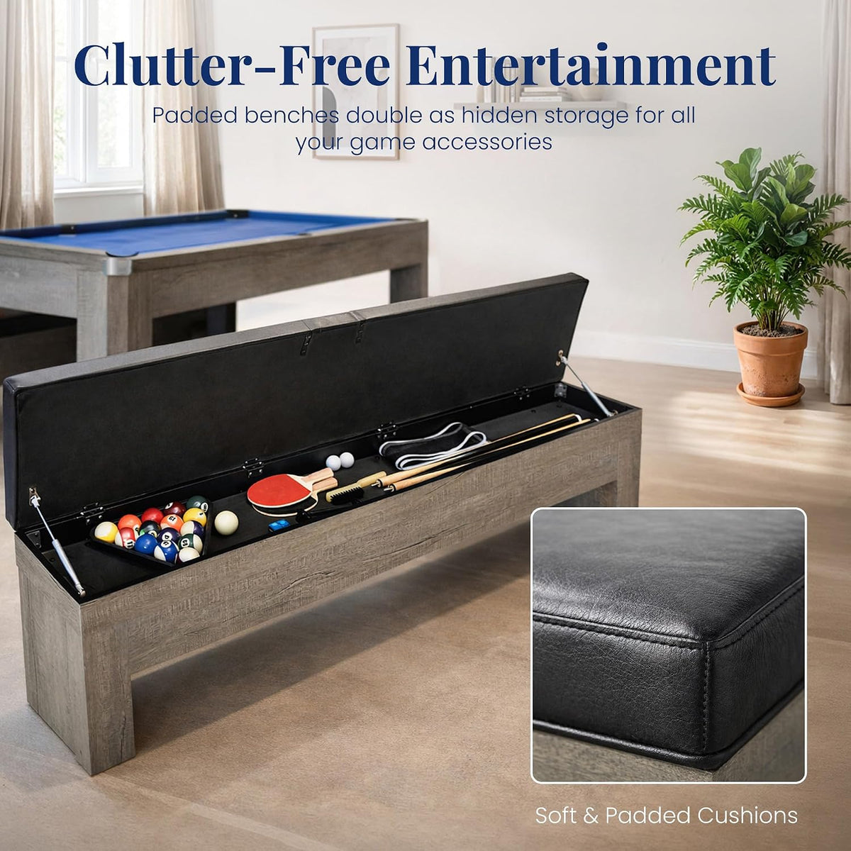 Hathaway Newport 7 Ft Pool Table Combo, 3-in-1 Game Table with Benches
