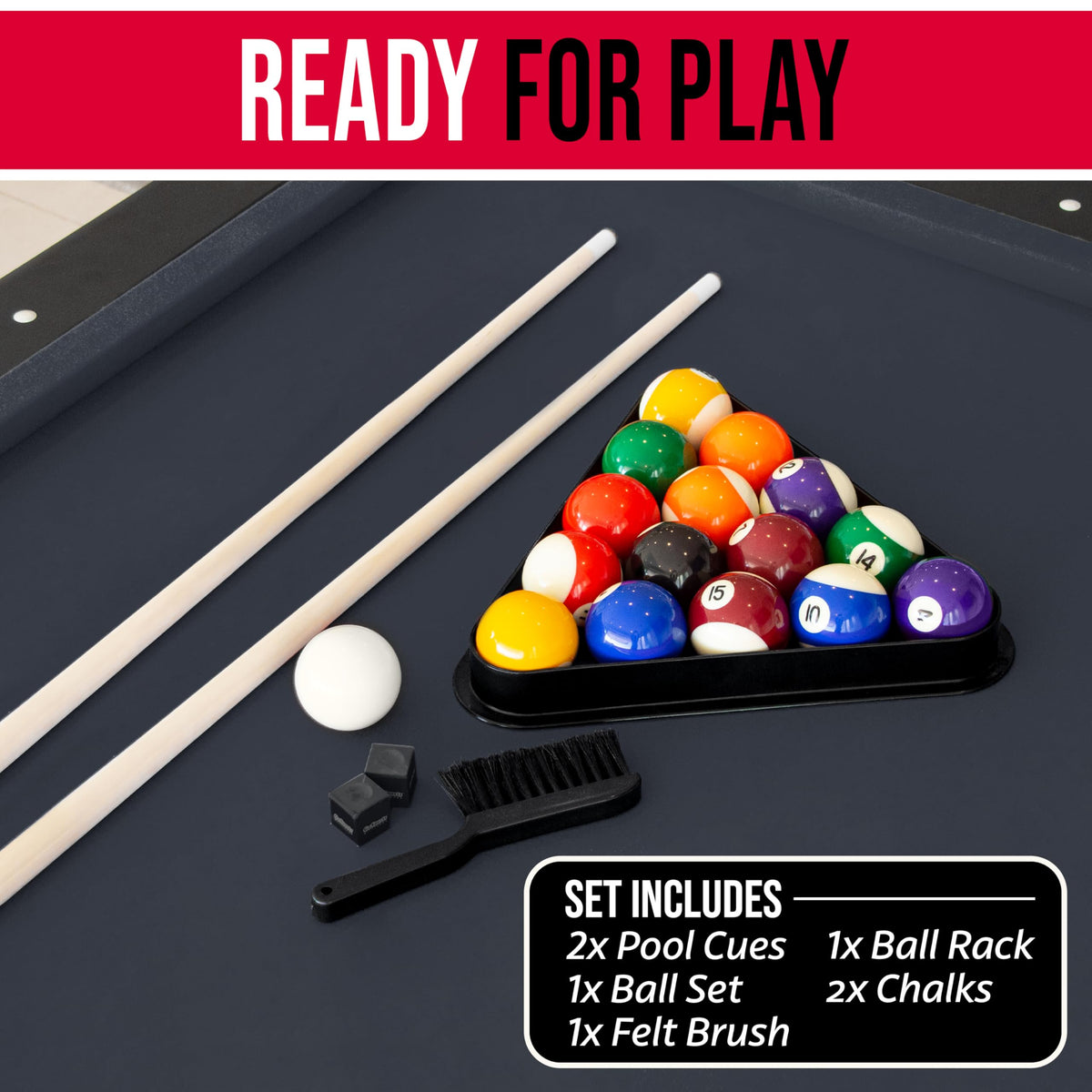 GoSports 6, 7, or 8 ft Portable Billiards Tables - No Assembly, Includes Set of Balls, 2 Cue Sticks, Chalk, Felt Brush