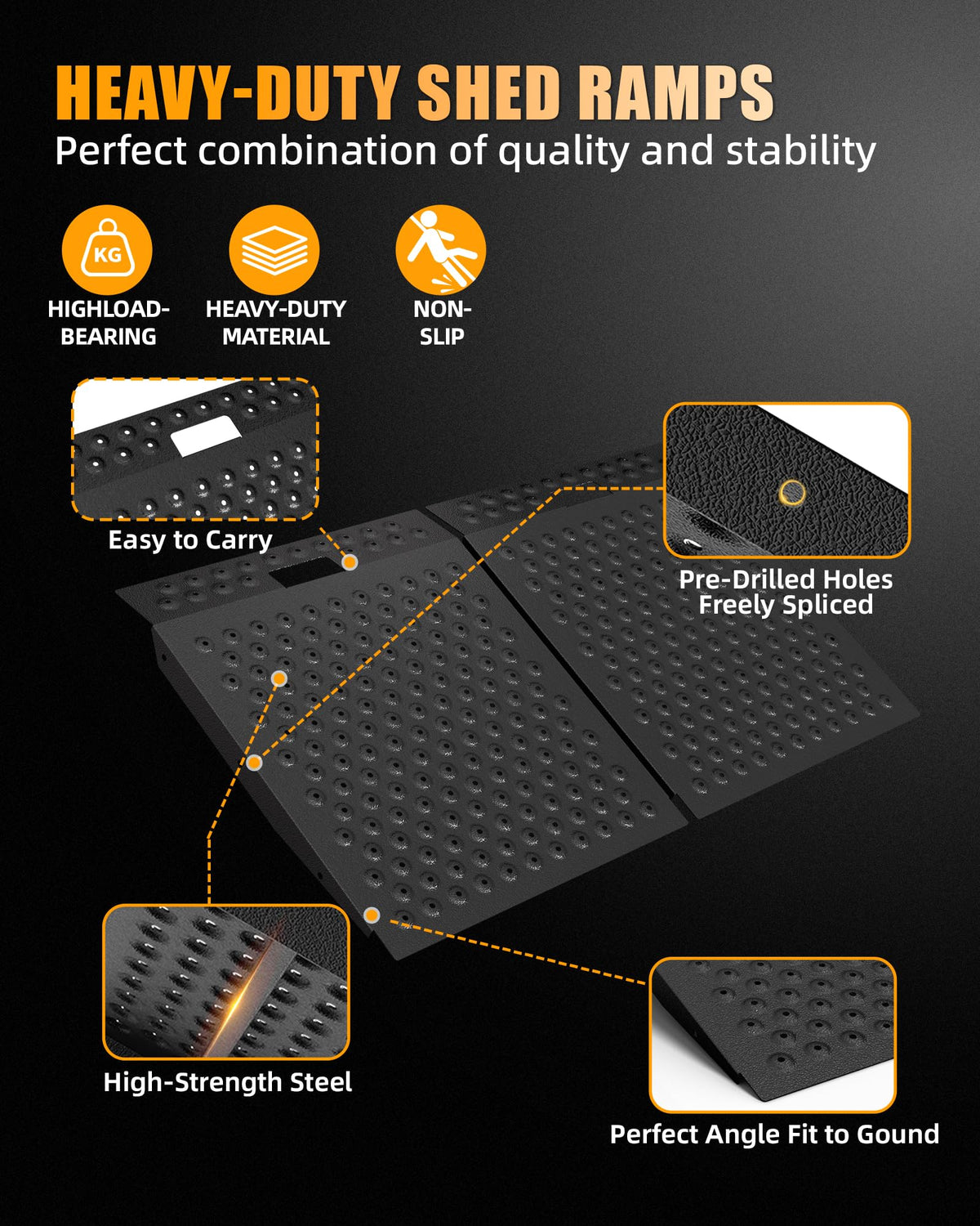 VNN 36" x 24" Shed Ramp for Riding Mower - 800 LB Capacity Shed Ramps, Anti-Slip Punch Plate Ramp for ATV, Motorcycles, Garages & Barns (1PC,Slivery, Alloy)